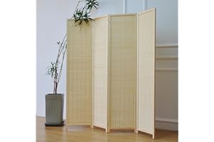 Furnnylane 4 Panel Room Divider and Folding Screen Divider,Bamboo Panel Screen for Room Separation,Beige,67" H x 61.4" W