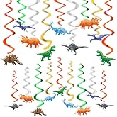 WERNNSAI 24 PCS Dinosaur Hanging Swirls Watercolor Dino Decoration | Dinosaur Birthday Party Supplies for Boys Kids, Foil Hanging Spiral Streamers Ceiling Decor, Dino Party Decoration