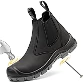 TAERDUN Steel Toe Work Boots for Men Slip-on Chelsea Boot, Men's Industrial & Construction Shoes, Waterproof, Lightweight, Comfortable, Non-slip Safety Shoes, Black, 10.5