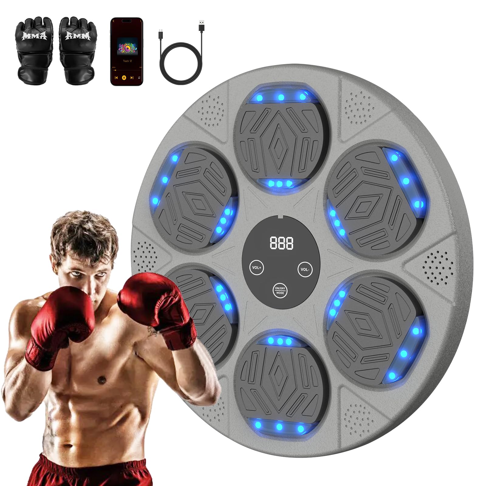 LOLBOX Boxing Wall-Mounted Machine, Suitable for Both Adults and Kids, Bluetooth Intelligent Boxing Trainer with Boxing Gloves, Home, Office, Gym Boxing Exercise Target Equipment Image