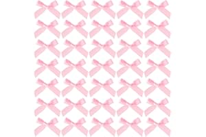 Mxxipp 35pcs Mini Pink Ribbon Bows, Small Satin Ribbon Bow, Cute Soft Bowknot Sewing Accessories for Flowers Bakery Wrapping Christmas Wedding Birthday Party Decoration