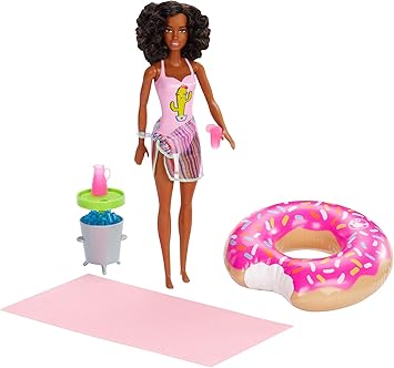 Amazon.es: Barbie Muñeca Afroamericana con Flotador de Piscina en Forma de Donut Bañador Rosado (Mattel GHT21): Juguetes y juegos