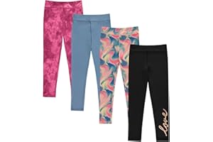 BTween Girls’ 4 Pack Leggings Set, Exercise, Sports Tights with Wide Waistband for Girls