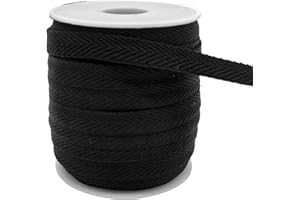 AEVORA 3/8 Inch Herringbone Twill Tape - 25 Yards Polyester Cotton Fabric Trim, 1mm Thick Durable Soft Webbing Strap for Sewing & Garment, Crafting- Flat Double Fold Bias Tape (Black 003)