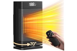 Portable Electric Space Heater, Primelove Ceramic Oscillating Heater with Remote, 3 Modes 12H Timer Tip-Over &Overheating Pro
