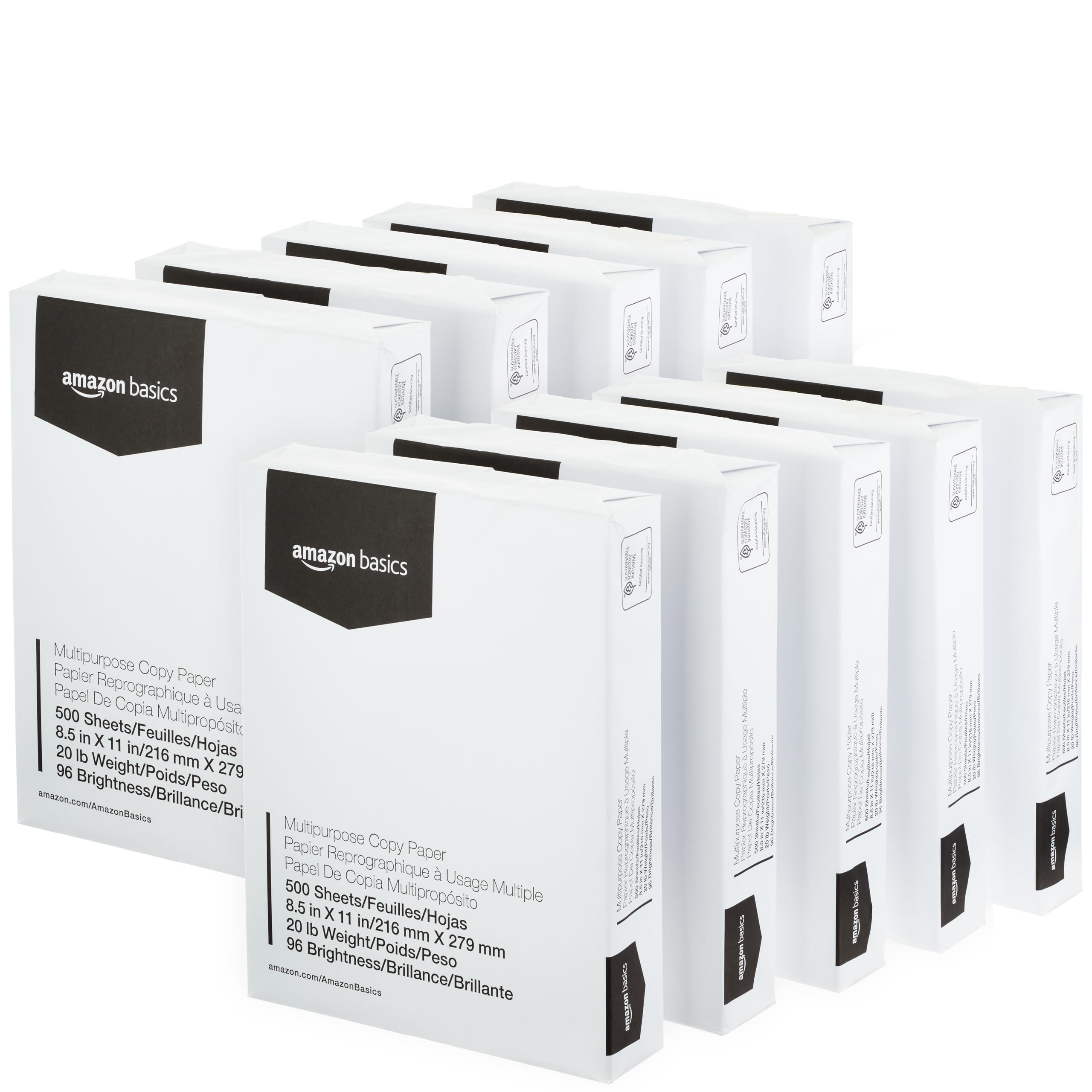 Photo 1 of Amazon Basics Multipurpose Copy Printer Paper, 8.5 x 11 Inches, 20 lb, 10 Ream, (5,000 Sheets), 96 Bright, White