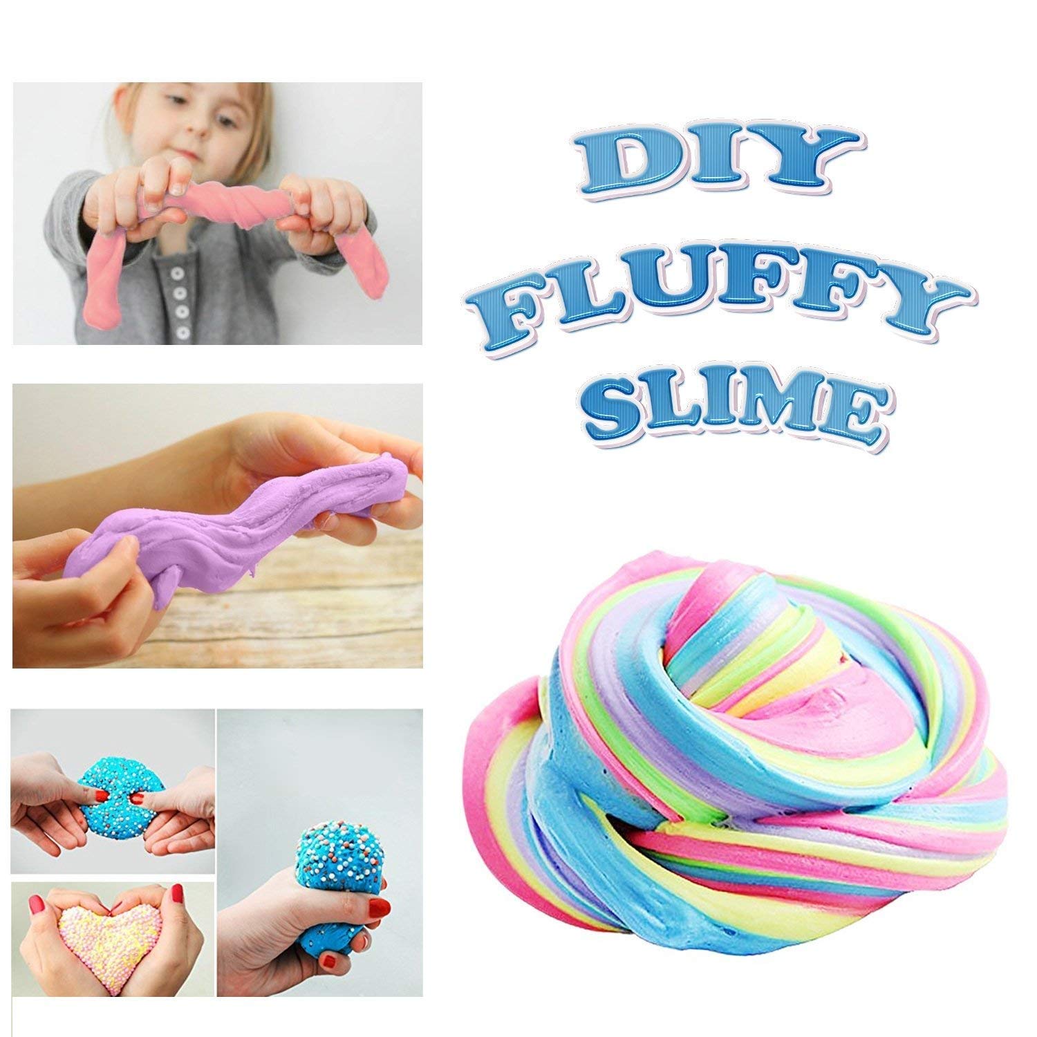Huibudch Rainbow Slime Fluffy Slime Floam 10 OZ Slime 4 Colors Jumbo Slime Stress Relief Toy Keep Your hands Busy With 4 Colors 10 OZ( Blue Pink Green Purple)
