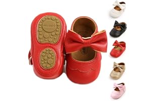 Myleleya Baby Girls Mary Jane Flats with Bowknot Flowers Princess Wedding Dress Ballet Shoes Non-Slip Toddler First Walkers Newborn Crib Shoes