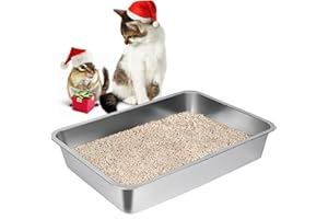 LIHONG Stainless Steel Cat Litter Box,Small Metal Litter Box for Small Cats Hamster Rabbits,No Smell,Non Stick,Easy to Clean(18" Lx14 Wx4 H,M)