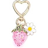 Timerchin Cute Strawberry Keychain for Women,Kawaii Bag Charm with Daisy,Purse Accessories for Girls Backpack,Car Keys,Bag