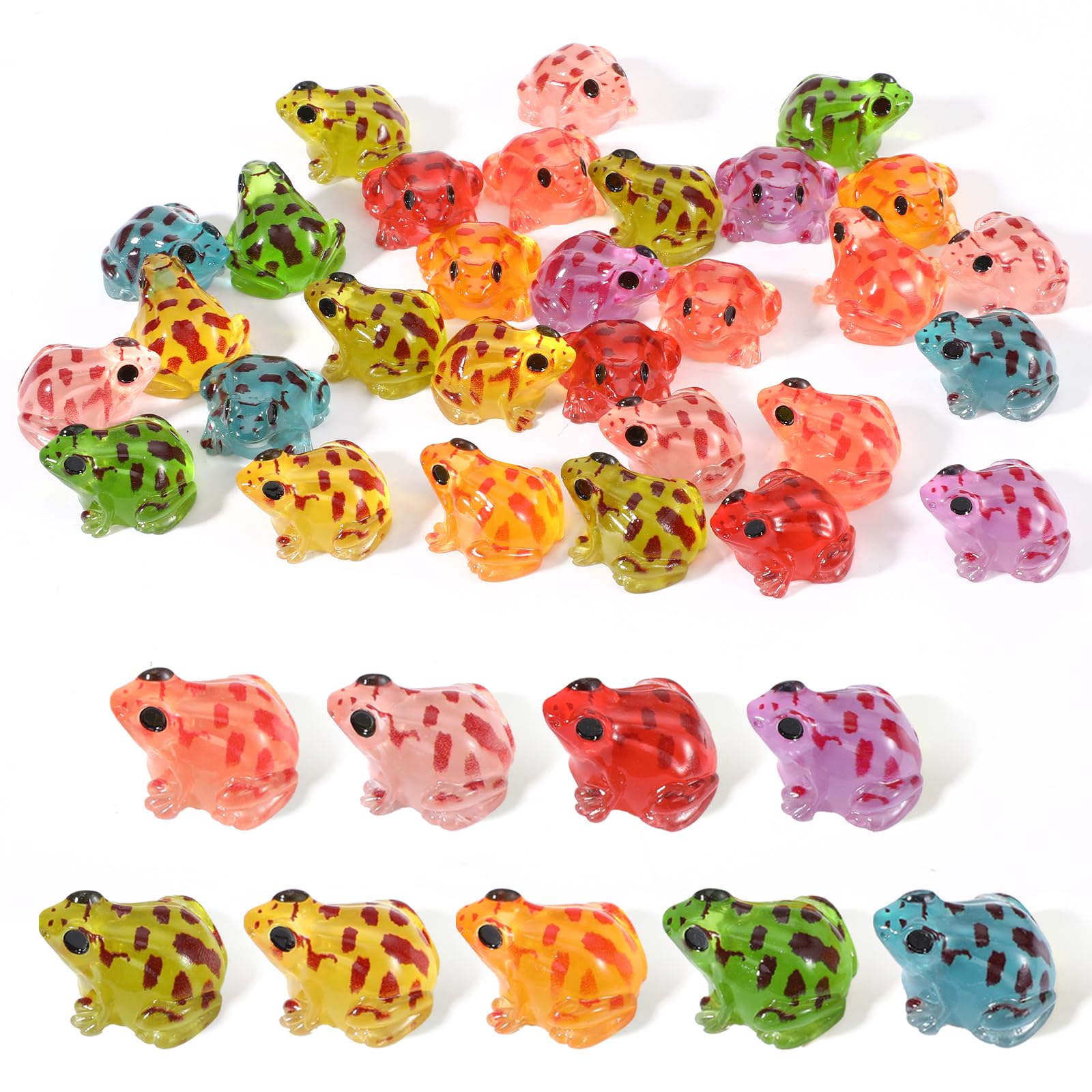 30pcs Luminous Mini Resin Frogs,9 Colors Tiny Resin Frogs, Mini Frog Figurines for Moss Landscape Garden Dollhouse Diy Terrarium Craft Decor