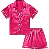 DIPUG Girls Pajamas Satin Pajama Set Silk Pjs Short Sleeve Sleepwear