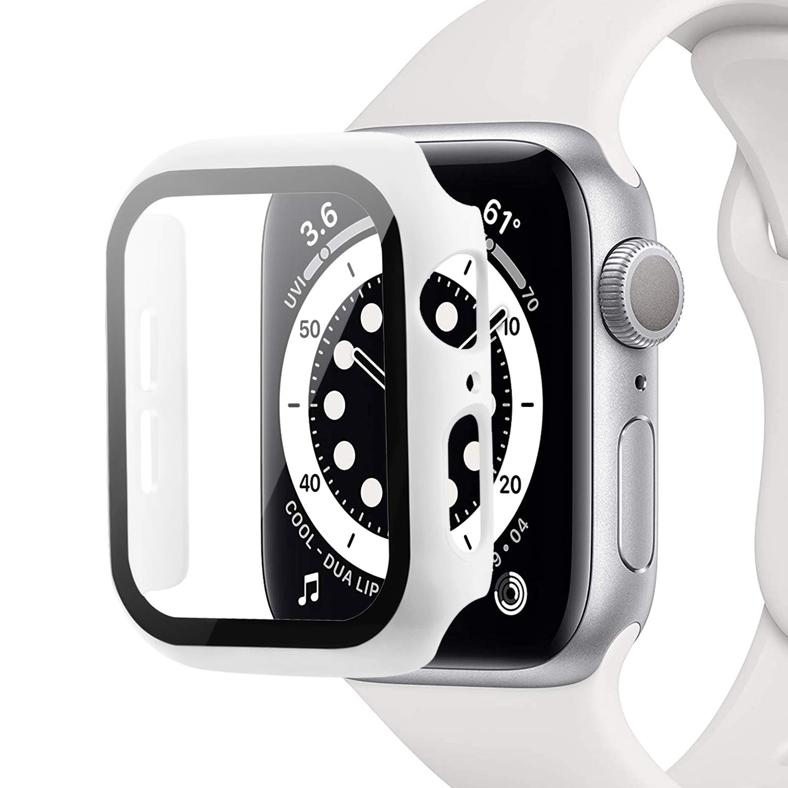 Miimall Compatible with Apple Watch Series 9/Series 8/Series 7 41mm Case with Tempered Glass Screen Protector, Hard PC All-around Scratch-resistant Shock-proof Protective Case for iWatch 41mm-White