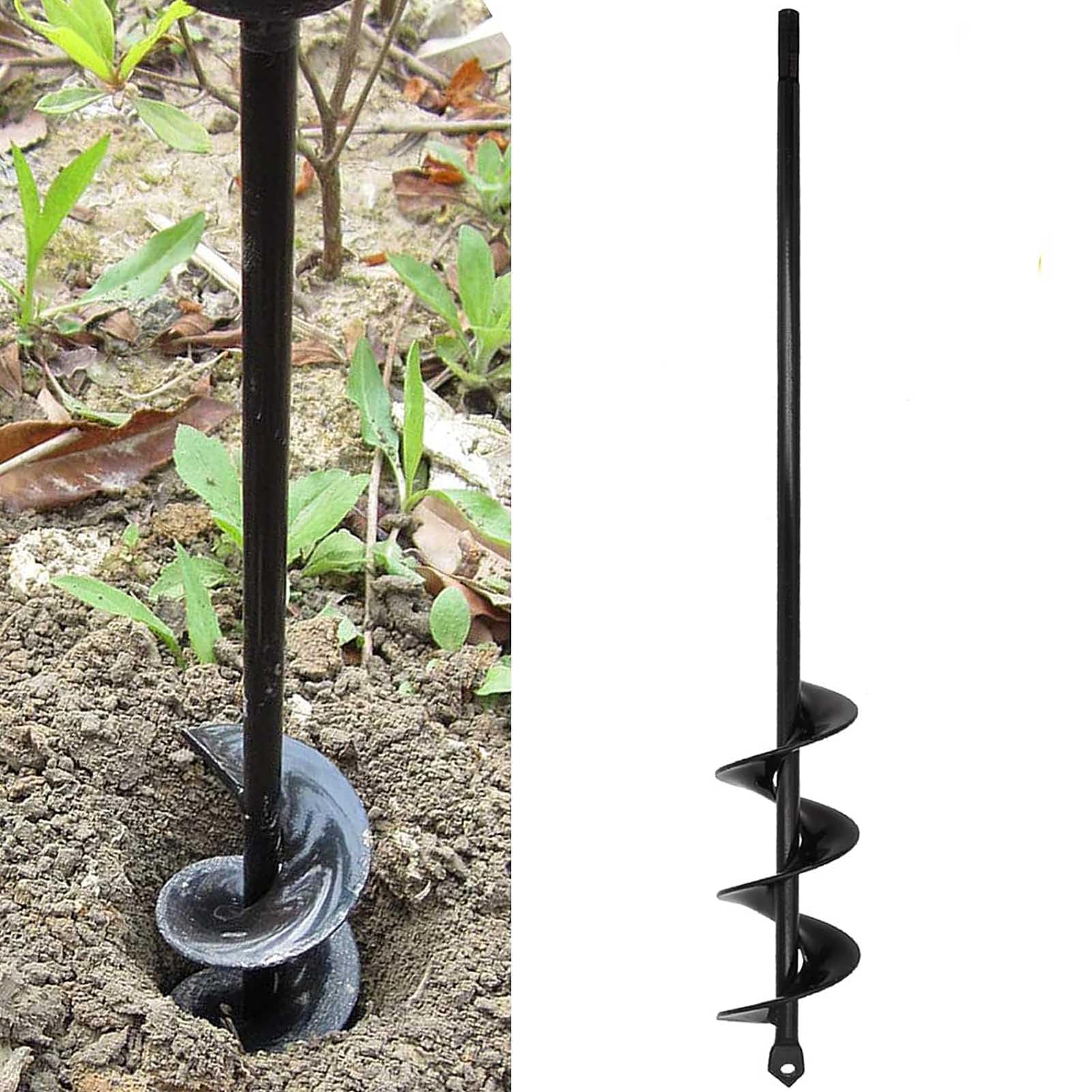 SYITCUN Garden Hole Digger Auger for Planting Bulbs Seedlings,Bulb Planting Auger 4x42cm,Heavy Duty Garden Extend Spiral Auger Drill Bit,Solid Shaft Plant Auger,Long Handle Garden Bulb Planter Tools
