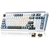 MIKIBY K98 Wireless Mechanical Keyboard,Tri-Mode BT5.0/2.4GHz/USB-C Hot Swappable Custom Keyboard,Gasket Structure,RGB Backlit Gaming Keyboard for Win & Mac(White&Blue,Cocoa-V2 Switch)