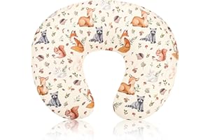 JUNDETYE Nursing Pillow Cover for Baby Boy and Girl, Ultra Soft Comfortable Stretchy Removable Slipcover for Newborn Breastfeeding Pillows, Woodland Animals