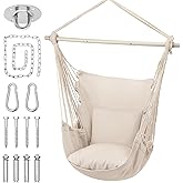 MoNiBloom Hammock Chair Hanging Rope Swing w/2 Cushions, Boho Macrame Hanging Chair Max 350 lbs Capacity w/Side Pocket for Adults Indoor/Outdoor, Living Room Bedroom Comfy Reading Swinging Chair