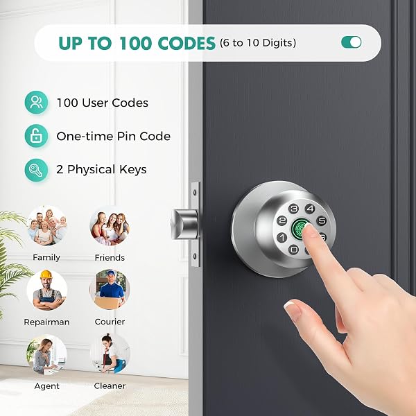 HEI LIANG FINGERPRINT DOOR LOCK, BIOMETRIC SMART DOOR KNOB, WITH KEYPAD AND APP CONTROL, KEYLESS DOOR LOCK, SUITABLE FOR BEDROOMS, OFFICES, HOTELS, APARTMENTS, EASY TO INSTALL. (SILVER HL-10