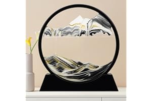 GEZHOUBA Large 12'' Moving Sand Art Liquid Motion, 3D Deep Sea Sandscape Flow Sand Painting Dynamic Sand Art Picture in Motion 3D Color Quicksand Decor Flowing Sand Art Disc,Black