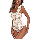 AI'MAGE Women's One Piece Swimsuits Square Neck Tummy Control Bathing Suit with Adjustable Ruffled Straps Swimwear S-XXL