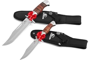 Mossy Oak Fixed Blade Bowie Knife, 2-piece Hunting Knife with Leather Handle Featuring Laser Pattern, Sheath Included