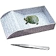 kathson Reptile Tortoise Turtle Feeding Dish with Ramp and Basking Platform Plastic Turtle Food and Water Bowl Also Fit for Bath Horned Frogs Lizards Amphibians(White, Emulational Granite)