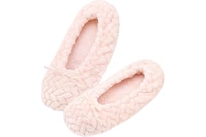 Keyela Women's Ballerina House Slippers with Soft Tie Bow and Suede Sole, Non-Slip Bedroom Slippers Socks