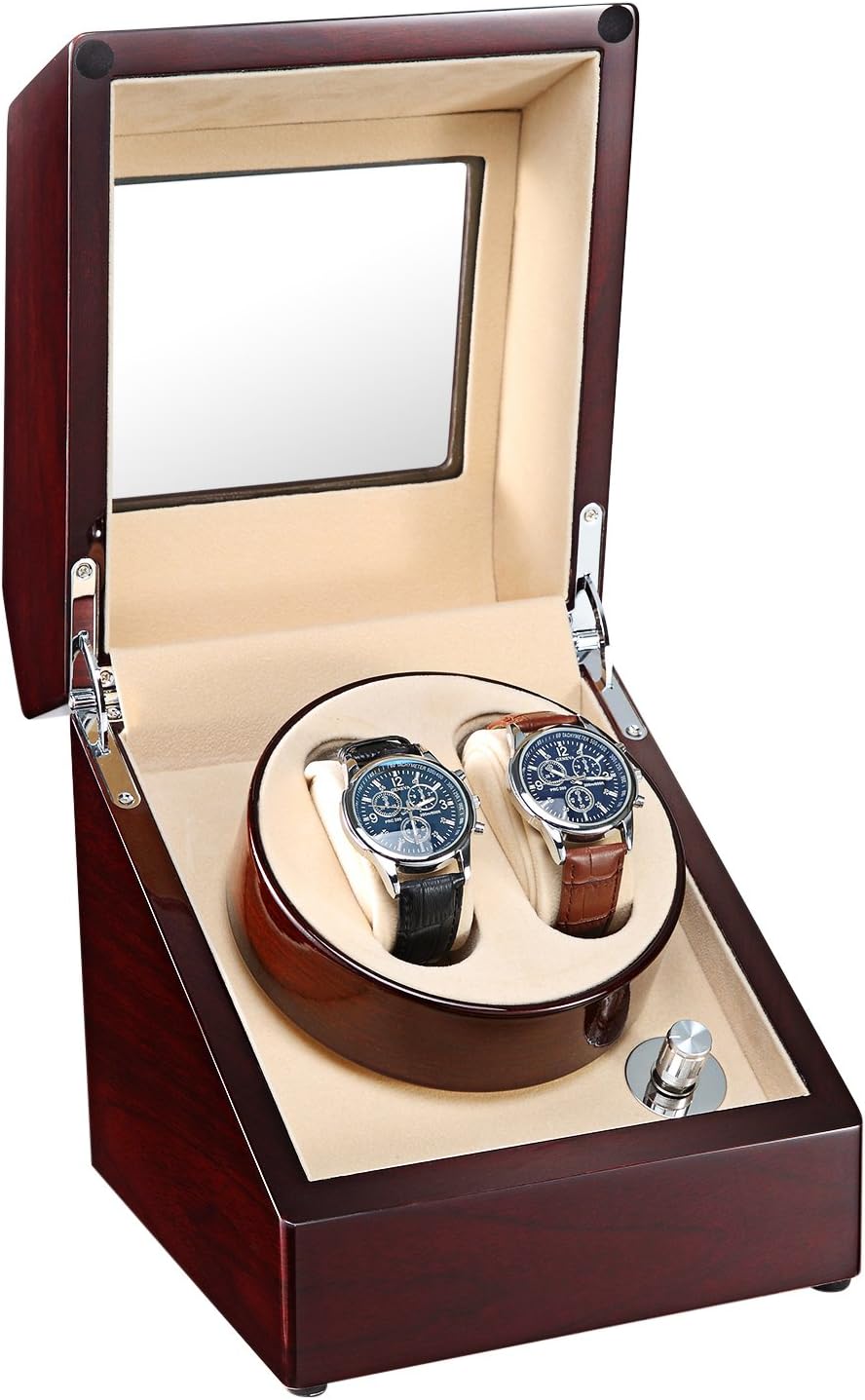 SAMWOO Wooden Double Automatic Watch Winder Storage Boxes for 2 Watches (Brown)