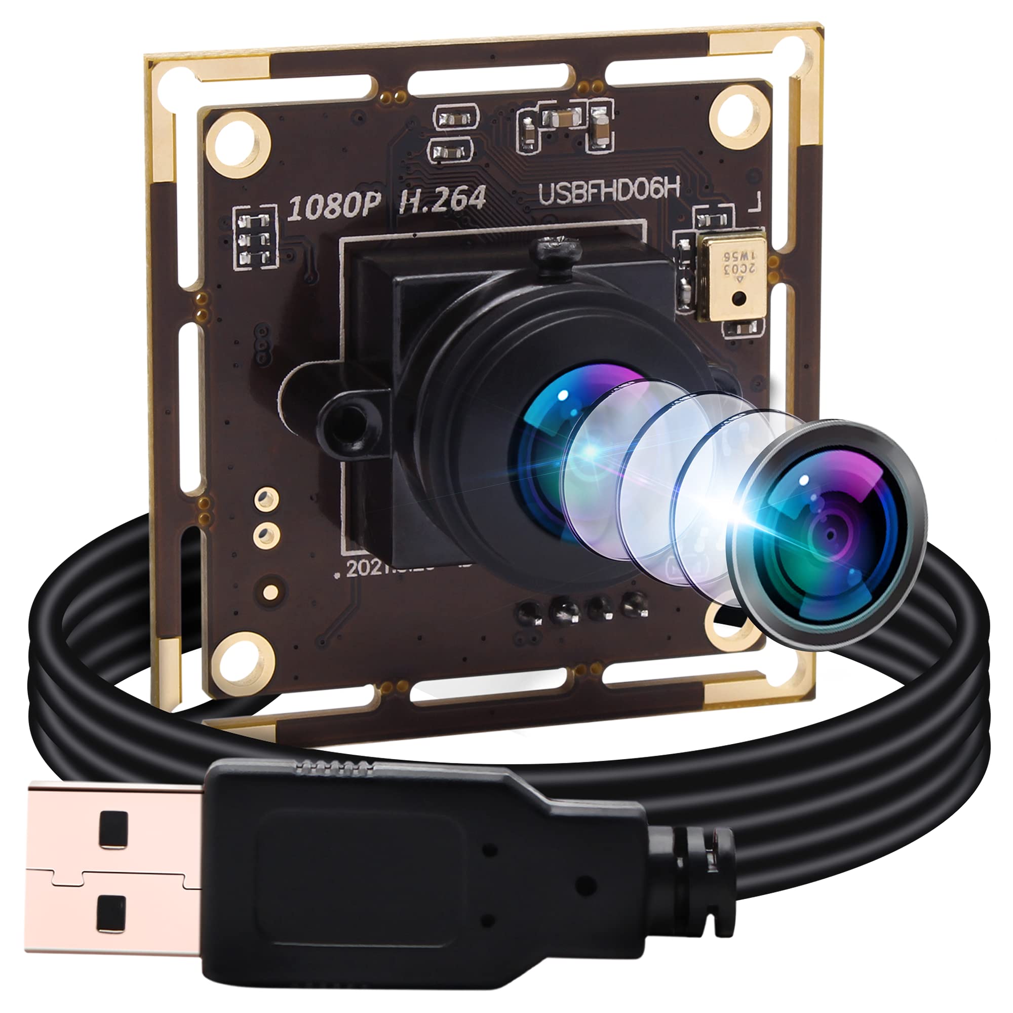 ELP 2MP USB Camera Module for Video Conferencing - 1080P Camera Board with 180 Degree Fisheye Lens, H.264 Format, 0.01Lux Low Light Webcam for Computer, Linux, Android, Jetson Nano