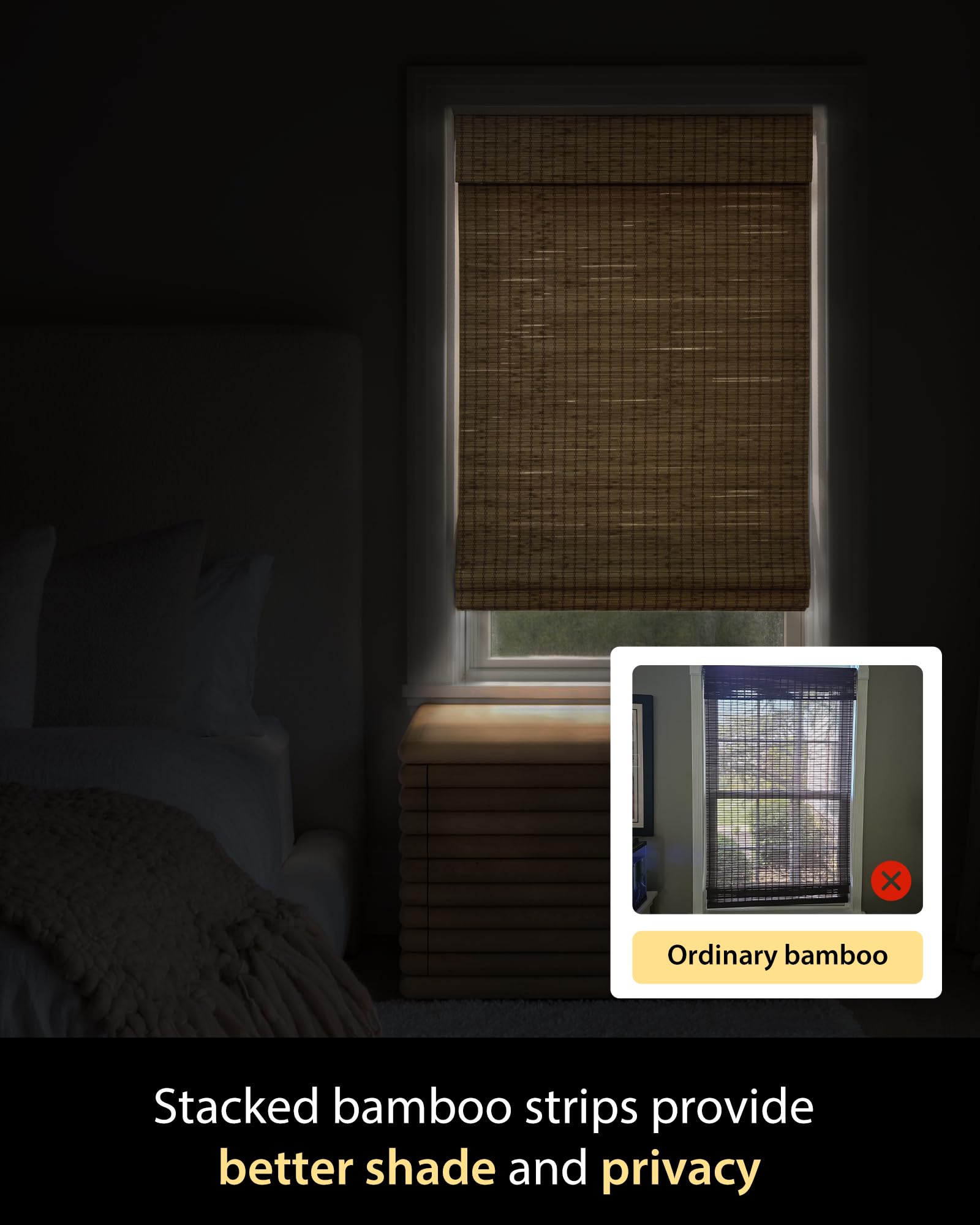 UNISHADES Cordless Bamboo Roman Shades for