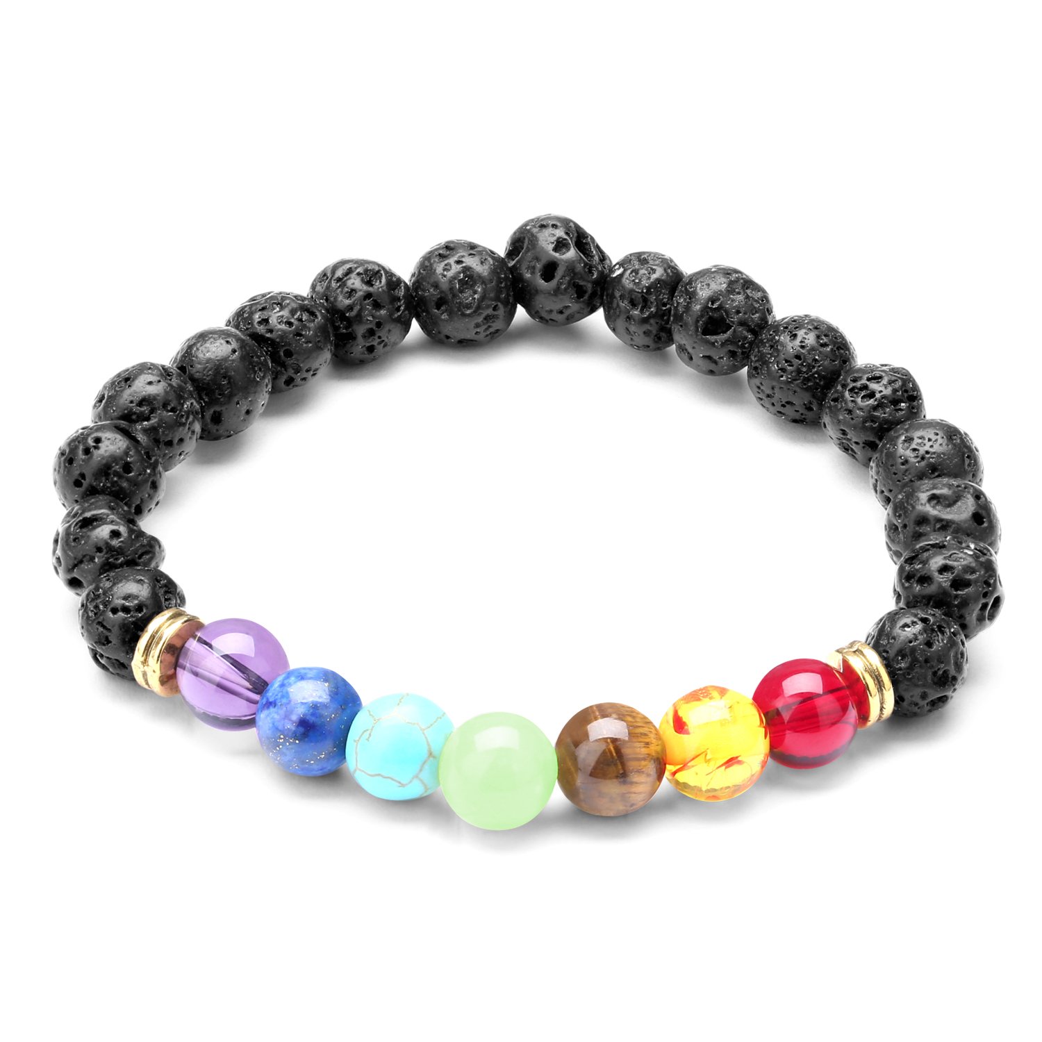 Energy Stone Beads Bracelet,Lava Rock Stone Unisex Bracelets 7 Multicolors Gemstone Chakra Healing Bead Bangle Gift for Women Gifts