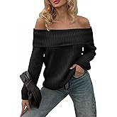 Saodimallsu Womens Off The Shoulder Sweaters Chunky Ribbed Knit Casual Long Sleeve Loose Fall Trendy Pullover Sweater