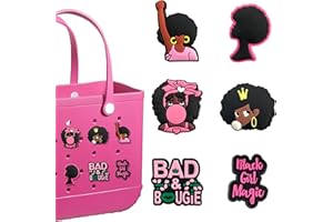 Hikkcos Pink Black Girl Charms for Bogg Bag Clips Insert Bogg Bag Accessories for Women Totes, Bag Charms for Simply Southern Totes,Rubber Tote Bag