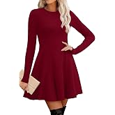 OFEEFAN Sweater Dress for Women Fall 2026 Long Sleeve Crew Neck Ribbed Knit Fit and Flare A-Line Dresses