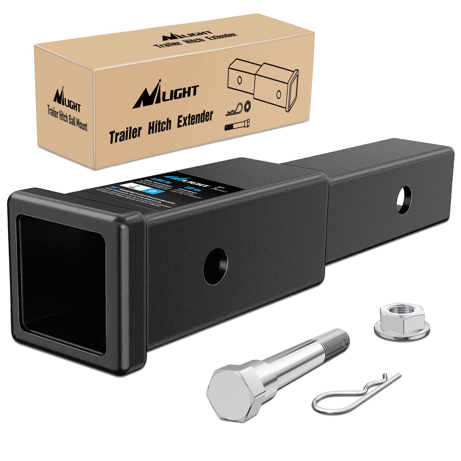 Photo 1 of Nilight Trailer Hitch Extender 7 inch Extension Length Fits for 2" Receiver Tube with 5/8 inch Stainless Steel Bolt Flange Nut and Clip 3,500 lbs GTW Matte Black