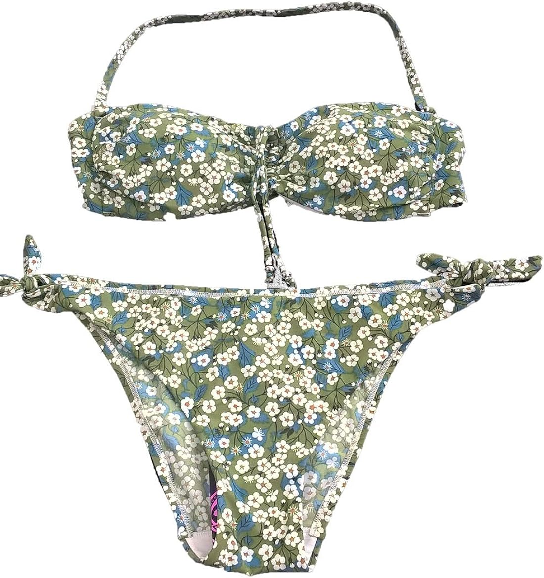 Verdissima Bikini Fascia con Slip Annodato Fantasia Fiori Verde TG. 2