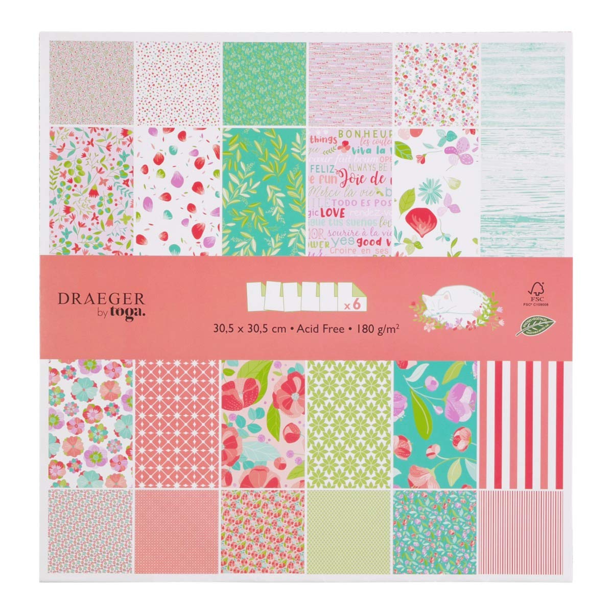 Toga 30 x 30 Paper Scrapbooking, Pink and Green, 12 x 12 Inch