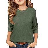 ZDC Girls Casual 3/4 Sleeve T Shirts Kids Cute Crewneck Tops Basic Tees Blouse for 5-14 Years