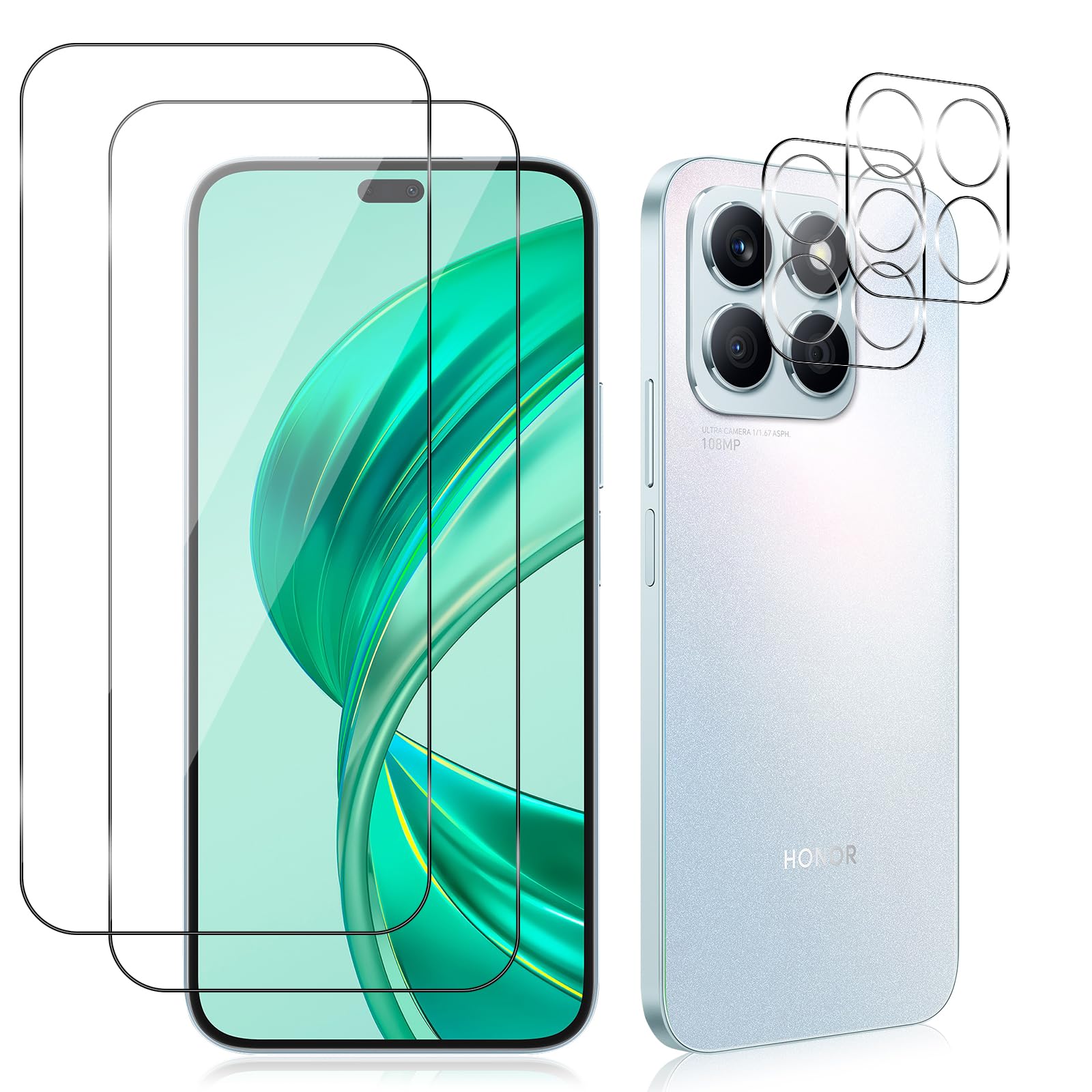 HeeYeal [2 + 2 Pack Tempered Glass for Honor X8b, Screen Protector + Camera Lens Protector, [9H Hardness] [Anti-Scratch] [HD] Tempered Glass Camera Film for Honor X8b