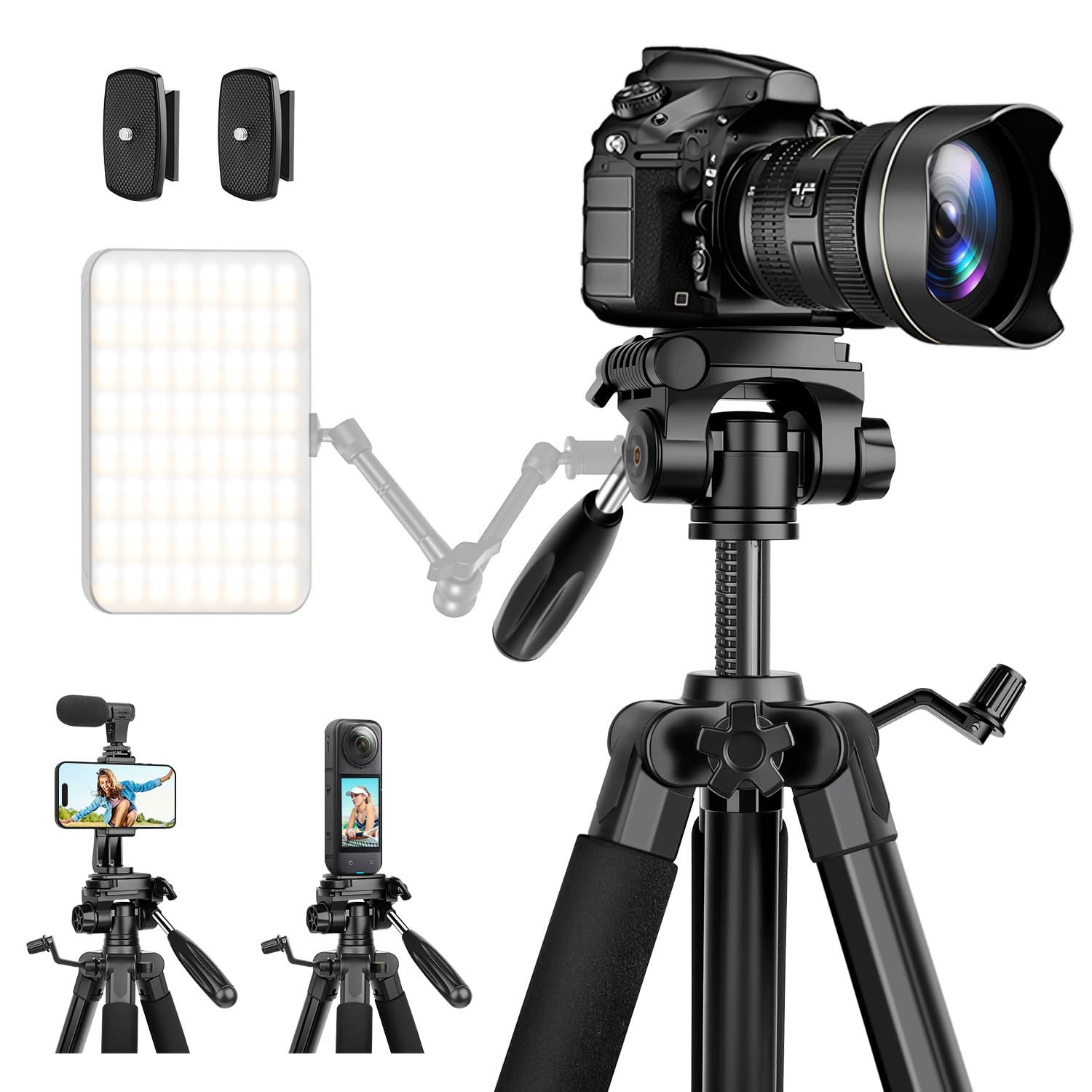 JOILCAN 74.5"/190cm Tall Tripod, Foldable Aluminum Lightweight Camera Tripod for DSLR/Canon/Nikon, Compact Camera Stand with Detachable Head & Phone Holder, Video Tripods for Outdoor Vlog