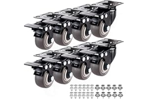 GCFOIR 1.5" Casters Set of 8 Heavy-Duty Industrial Caster Wheels with Brake PU No Noise Wheels with Double Locking and Double Ball Bearing Swivel Locking Casters for Workbench, Furniture, Plate Castors Grey