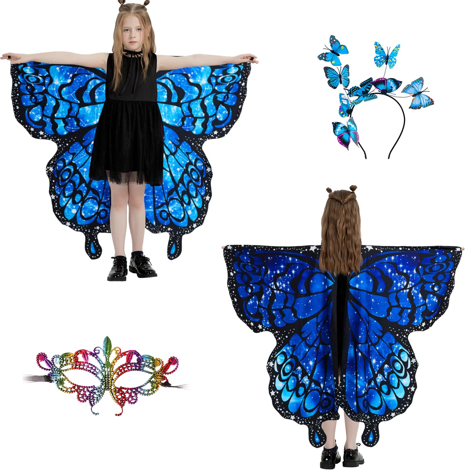 LYL. Ling Butterfly Wings For Girls, Double-Sided Fairy Wings, Halloween Costumes for Kids, Butterfly Costume for Girls (#006)