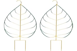 Cleverly Me Eco Bodhi Leaf Trellis for Indoor Potted Plants 16” Tall (2Pk) Trellis for Climbing Plants, Hoya Trellis, Stylish Green & Gold Metal Bodhi Leaf, Beauty Even Before Your Plant Grows