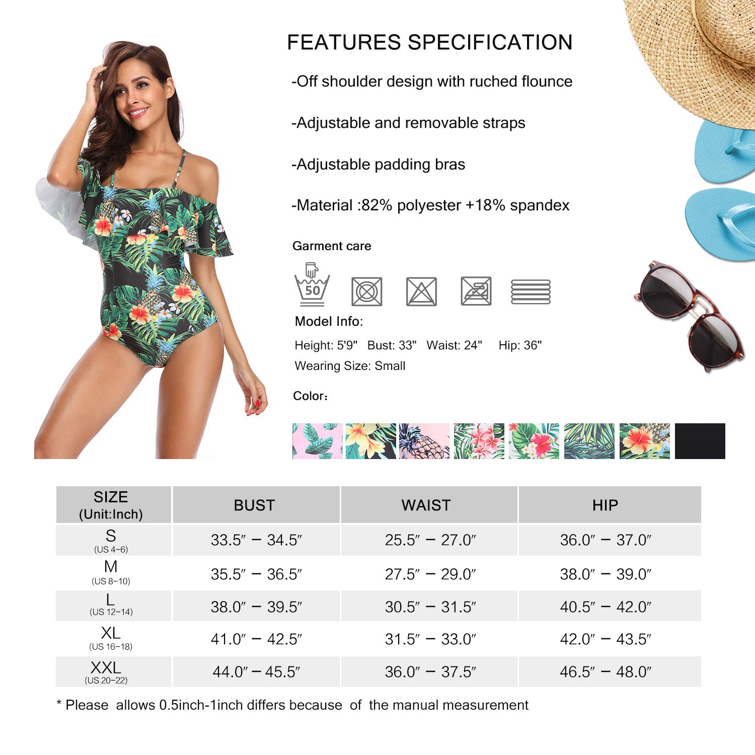 MarinaVida Women One Piece Ruffle Swimsuit Off Shoulder Bathing Suit