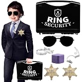 Huwane Ring Security Wedding Ring Bearer Gifts Box Set Include Ring Security Badges, Acoustic Earpiece Tube, Rings Bearer Sunglass, Wedding Rings Box with 2 Rings