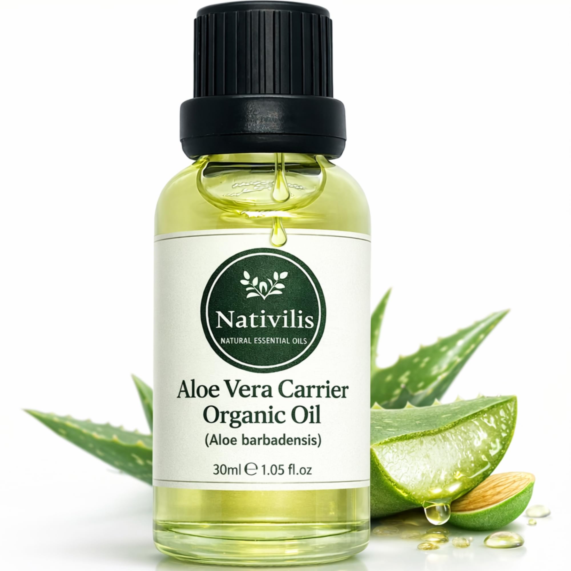 Nativilis Aloe Vera Carrier Oil (Aloe barbadensis) – Natural Cold Pressed Oil for Skin, Face & Hair – Lightweight Moisturising Oil for Massage & Aromatherapy – 30ml