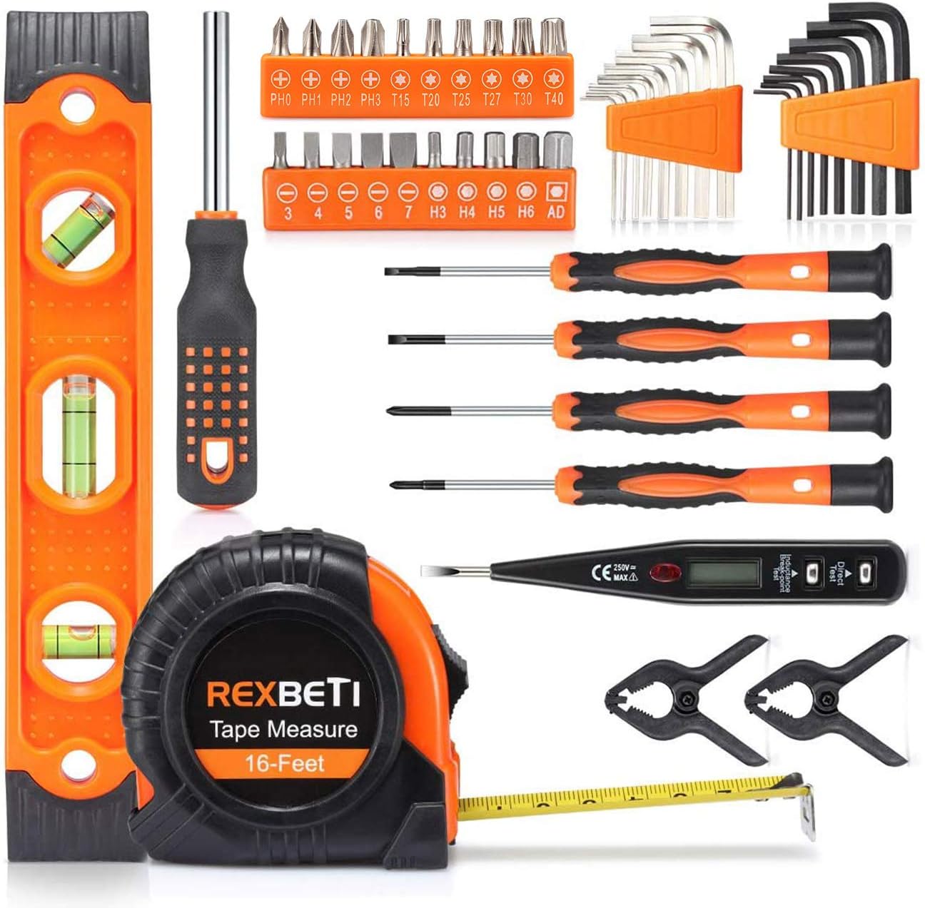 REXBETI 169-Piece Premium Tool Kit with 16 inch Tool Bag, Steel Home Repairing Tool Set, Large Mouth Opening Tool Bag with 19 Pockets - - 