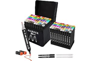 Banral 60 Colors Alcohol Markers Set, Dual Tip Alcohol Based Art Marker for Artists Kids Adult Coloring, Permanent Illustration Sketch Pens for Drawing with Case and Holders