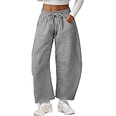 Bellcoco Barrel Sweatpants Women Casual Baggy Wide Leg Gym Trousers with Pockets Dark Grey L