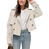 Tankaneo Womens Cropped Trench Coat Lapel Double Breasted Short Jacket Outwear